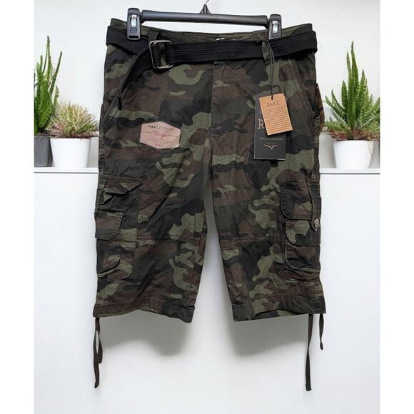 Men's Cargo Shorts Khaki Olive Camo RAW X Waist size 30 New - Picture 1 of 5